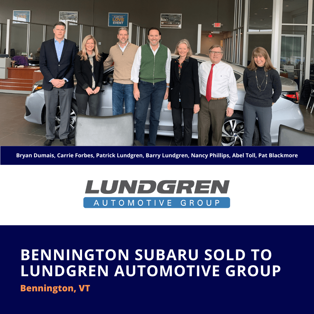Bennington Subaru of Autosaver Group Sold to Lundgren Automotive Group. 